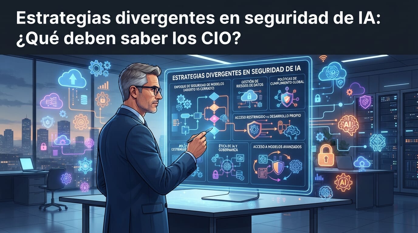 CIO analizando estrategias de seguridad de IA en un tablero.